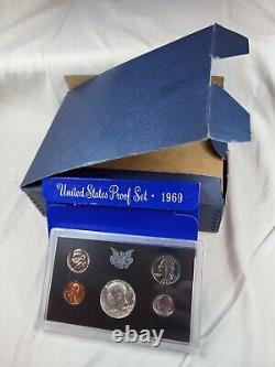 (10) 1969-S US Mint Proof Sets 50 Coins Original Box OGP 40% Silver Kennedy