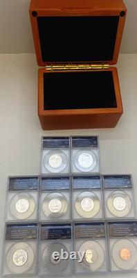 10 ANACS-RP70 Silver Reverse Proof Set from Philadelphia Release withWooden Box