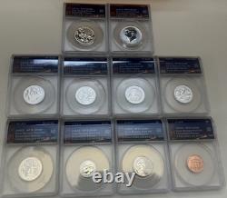 10 ANACS-RP70 Silver Reverse Proof Set from Philadelphia Release withWooden Box