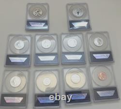 10 ANACS-RP70 Silver Reverse Proof Set from Philadelphia Release withWooden Box