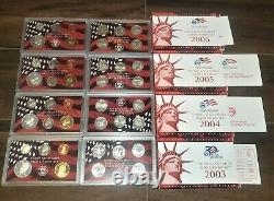 11 U. S. Mint Silver Proof Sets 1999 2009 Complete States Quarters Box Coa