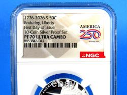1776-2026 S, 10-Coin Silver Proof Set NGC Pf 70 UCam First Day Issue, 250 Label