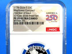 1776-2026 S, 5-Coin, Silver Proof Set, Quarters Only NGC Pf 70 UCam, FDOI, 250