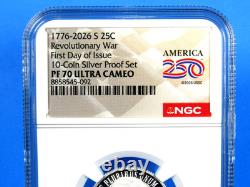 1776-2026 S, 5-Coin, Silver Proof Set, Quarters Only NGC Pf 70 UCam, FDOI, 250