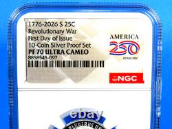 1776-2026 S, 5-Coin, Silver Proof Set, Quarters Only NGC Pf 70 UCam, FDOI, 250