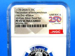 1776-2026 S, 5-Coin, Silver Proof Set, Quarters Only NGC Pf 70 UCam, FDOI, 250