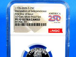 1776-2026 S, 5-Coin, Silver Proof Set, Quarters Only NGC Pf 70 UCam, FDOI, 250