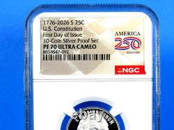 1776-2026 S, 5-Coin, Silver Proof Set, Quarters Only NGC Pf 70 UCam, FDOI, 250