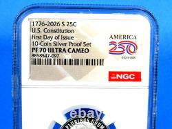1776-2026 S, 5-Coin, Silver Proof Set, Quarters Only NGC Pf 70 UCam, FDOI, 250