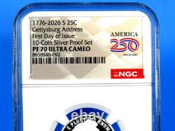 1776-2026 S, 5-Coin, Silver Proof Set, Quarters Only NGC Pf 70 UCam, FDOI, 250
