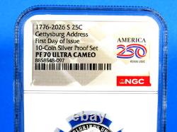 1776-2026 S, 5-Coin, Silver Proof Set, Quarters Only NGC Pf 70 UCam, FDOI, 250