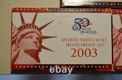 18x UNITED STATES MINT SILVER PROOF SETS IN ORIGINAL BOXES 1999 to 2016 quarters