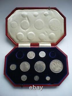 1902 EDWARD VII SILVER MATT PROOF 9 COIN SET CROWN TO MAUNDY 1d WITH BOX