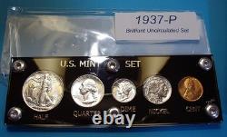 1937 MINT SILVER SET of U. S. COINS ABOUT FULL GEM BRILLIANT UNCIRCULATED SCARCE