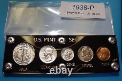 1938 MINT SILVER SET of U. S. COINS BRILLIANT UNCIRCULATED SCARCE to RARE