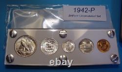 1942 MINT U. S. WAR-TIME SILVER SET LUSTROUS CHOICE to GEM BRILLIANT UNCIRCULATED