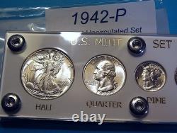 1942 MINT U. S. WAR-TIME SILVER SET LUSTROUS CHOICE to GEM BRILLIANT UNCIRCULATED