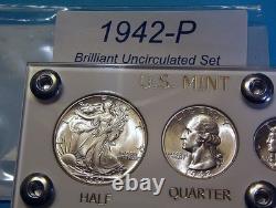 1942 MINT U. S. WAR-TIME SILVER SET LUSTROUS CHOICE to GEM BRILLIANT UNCIRCULATED