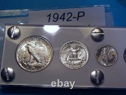 1942 MINT U. S. WAR-TIME SILVER SET LUSTROUS CHOICE to GEM BRILLIANT UNCIRCULATED
