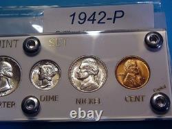 1942 MINT U. S. WAR-TIME SILVER SET LUSTROUS CHOICE to GEM BRILLIANT UNCIRCULATED