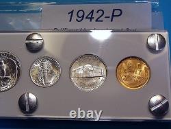 1942 MINT U. S. WAR-TIME SILVER SET LUSTROUS CHOICE to GEM BRILLIANT UNCIRCULATED