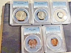 1942 PCGS Proof set Pr 64,64,64, 66, 65 Red