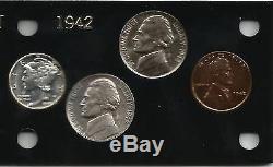 1942 Silver Six Coin Proof Set in Black Capital Holder With Both Nickels