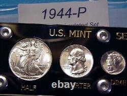1944 MINT U. S. WAR-TIME SILVER COIN SET CHOICE to GEM BRILLIANT UNCIRCULATED