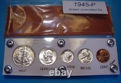 1945 MINT U. S. WAR-TIME SILVER SET LUSTROUS CHOICE to GEM BRILLIANT UNCIRCULATED