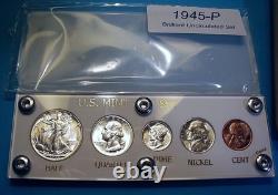 1945 MINT U. S. WAR-TIME SILVER SET LUSTROUS CHOICE to GEM BRILLIANT UNCIRCULATED
