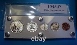 1945 MINT U. S. WAR-TIME SILVER SET LUSTROUS CHOICE to GEM BRILLIANT UNCIRCULATED