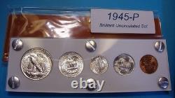 1945 MINT U. S. WAR-TIME SILVER SET LUSTROUS CHOICE to GEM BRILLIANT UNCIRCULATED