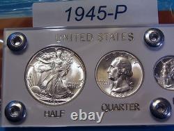 1945 MINT U. S. WAR-TIME SILVER SET LUSTROUS CHOICE to GEM BRILLIANT UNCIRCULATED