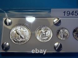 1945 MINT U. S. WAR-TIME SILVER SET LUSTROUS CHOICE to GEM BRILLIANT UNCIRCULATED