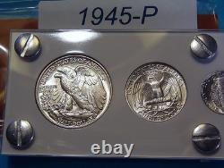 1945 MINT U. S. WAR-TIME SILVER SET LUSTROUS CHOICE to GEM BRILLIANT UNCIRCULATED
