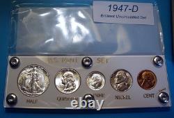 1947-D MINT SILVER SET U. S. COINS LUSTROUS CHOICE to GEM BRILLIANT UNCIRCULATED