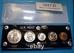 1947-D MINT SILVER SET U. S. COINS LUSTROUS CHOICE to GEM BRILLIANT UNCIRCULATED