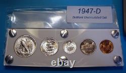 1947-D MINT SILVER SET U. S. COINS LUSTROUS CHOICE to GEM BRILLIANT UNCIRCULATED