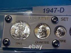 1947-D MINT SILVER SET U. S. COINS LUSTROUS CHOICE to GEM BRILLIANT UNCIRCULATED