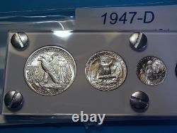 1947-D MINT SILVER SET U. S. COINS LUSTROUS CHOICE to GEM BRILLIANT UNCIRCULATED