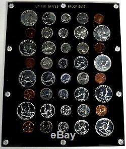 1950 1964 USA 15 SILVER PROOF SET COLLECTION 75 PROOF COINS IN CUSTOM HOLDERS