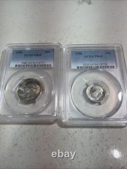 1950 PCGS Proof set Pr 63, 65, 65, 64, 64 RB Toning On Silver Coins