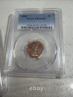1950 PCGS Proof set Pr 63, 65, 65, 64, 64 RB Toning On Silver Coins