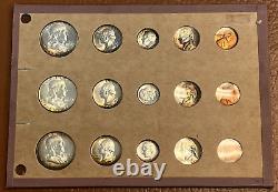 1951 US Mint Set in Wayte Raymond Board 15 Coins, Toning