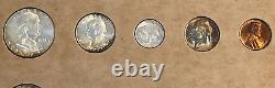 1951 US Mint Set in Wayte Raymond Board 15 Coins, Toning