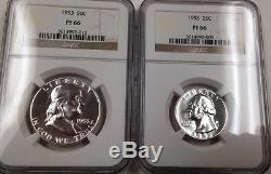 1953 U. S. Proof Silver Set NGC PF 69 Nickel, 67 Dime & Cent, 66 Half & Quarter