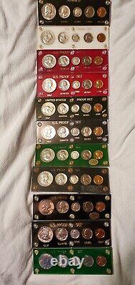 1954-1964 Silver Proof Sets 90% Silver Coins In Holders 10 Year Run 11 Proof Set