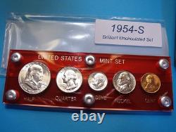 1954-S MINT SILVER SET of U. S. COINS LUSTROUS BRILLIANT UNCIRCULATED