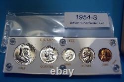 1954-S MINT SILVER SET of U. S. COINS LUSTROUS BRILLIANT UNCIRCULATED