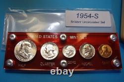 1954-S MINT SILVER SET of U. S. COINS LUSTROUS BRILLIANT UNCIRCULATED